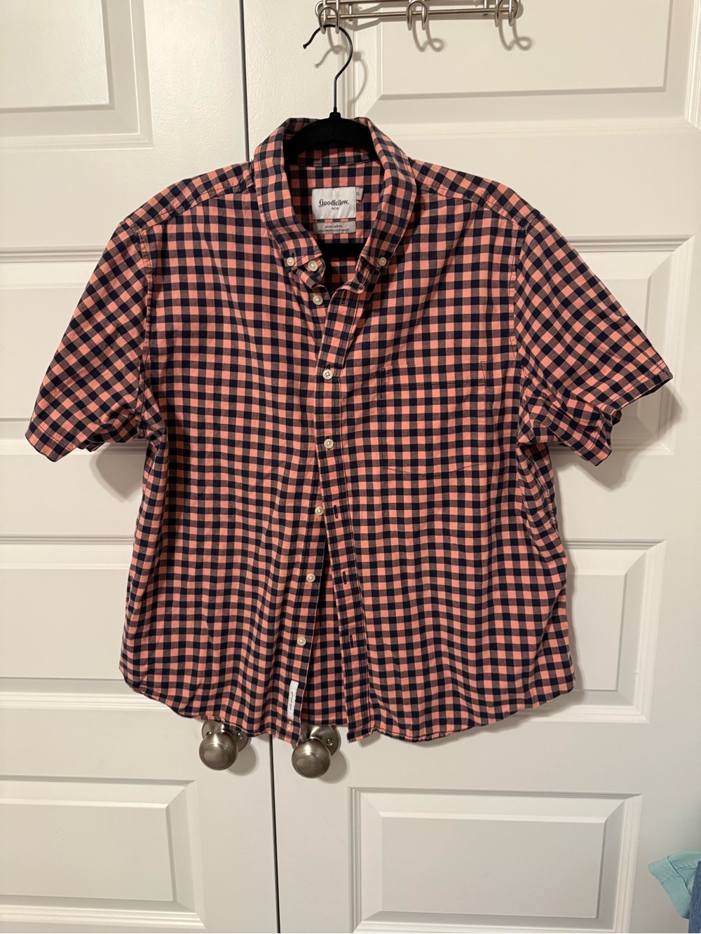 Goodfellow & Co Pink and Navy Gingham Short-Sleeve Button-Down Shirt